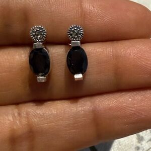 Sterling Silver 925 Marcasite Black Carnelian Earrings